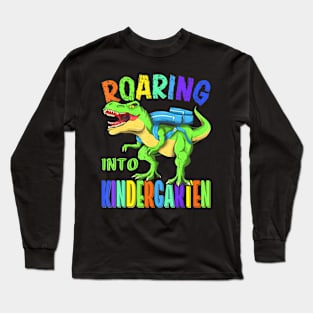 Roaring Into Kindergarten Dinosaur T Rex Back To School Boys Long Sleeve T-Shirt